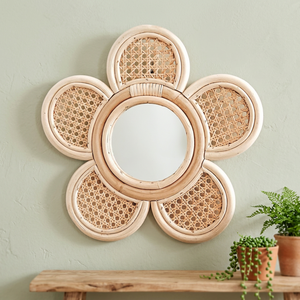 Meilleures ventes de fleurs en rotin naturel avec miroir, tenture murale, décoration de chambre d'enfant, OEM, personnalisé, fabriqué à la main au Vietnam - Product Image 1