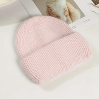 Bonnet tricoté en fourrure de lapin d'hiver personnalisé pour femmes Bonnet en laine angora Logo brodé élégant et chaud pour la plage Mohair