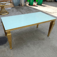 Mesa Rectangular de Cristal con Patas Doradas Cuadradas y Cónicas, Mesa de Comedor de Acero Inoxidable para Banquetes y Bodas