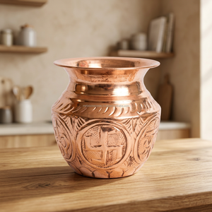 Kalash Lota en cuivre poli traditionnel, récipient à eau en cuivre artisanal, pot en métal indien classique, élégant et décoratif - Product Image 5