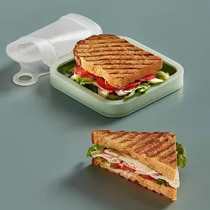 Wholesale Portable Silicone Sandwich Toast Bento Box With Handle Food <b>Container</b> <b>Snack</b> Student Office Worker Lunch - Product Image 1