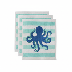 Strofinacci svedesi per la pulizia della cucina, lavabili in lavatrice lavabili in lavastoviglie, 7.75x6.75 ", polpo, 3 pezzi | Importazioni di Design - Product Image 1