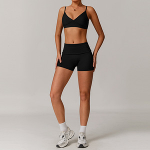 Tuta sportiva Yoga della <span class=keywords><strong>serie</strong></span> ecologica ad asciugatura rapida pantaloncini <span class=keywords><strong>a</strong></span> vita alta reggiseno sportivo da palestra abbigliamento sportivo da 2 pezzi - Product Image 2