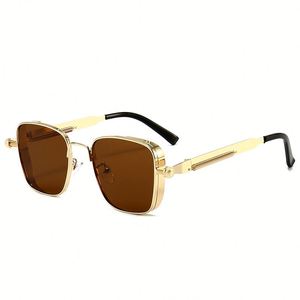 Vente en gros de lunettes de soleil vintage pour hommes et femmes 2025, style punk en métal, UV400, lunettes de soleil carrées steampunk - Product Image 5
