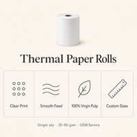 Kertas Gulung Resi Hotel untuk Kasir POS, Kertas Thermal 35-80GSM, Inti Kertas Pulp Kayu, OEM