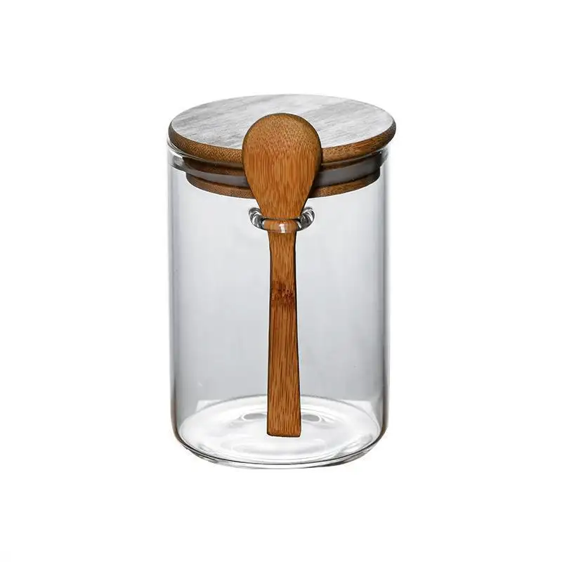 Löffel-Geschmacksdosen kleine Lebensmittelaufbewahrungsbehälter Küchen-Aufbewahrungsflaschen und -Gläser luftdichtes Mini-Glas mit Bambusdeckeln und Bambus