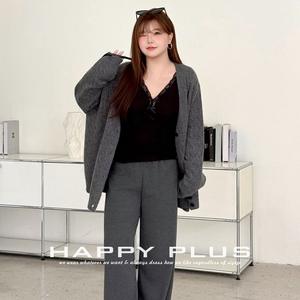 ชุดเสื้อสเวตเตอร์ถักสำหรับผู้หญิง Runqi แบบสามชิ้น สีพื้น ทรงหลวม กางเกงขายาวทรงกว้าง ไซส์พลัส สไตล์ลำลองแบบนักศึกษา รุ่น N9420 - Product Image 2