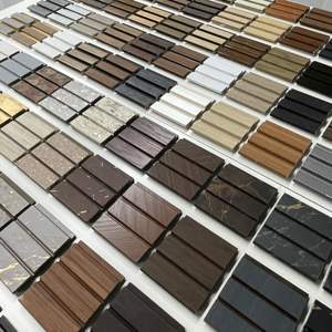 Lames murales en PS de 12 cm, couleur unie rose bleu, design simple, matériau de décoration, panneau mural en PS, lamelles en charbon de bois avec doré - Product Image 4