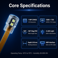 Solution de module caméra médicale personnalisée, résolution HD 1MP, capteur CMOS, interface MIPI, micro-objectif ultra-compact, pointe avec LED intégrée