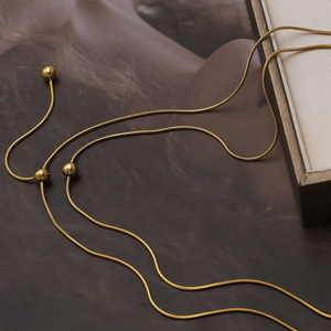Simple Stylish Titanium Steel Necklace Gold Round Bead Clavicle Chain For Women - Product Image 1