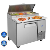 Mesa Refrigerada Comercial para Preparación de Pizza de 44 Pulgadas, Tabla de Cortar de 11 Pies Cúbicos, Almacenamiento en Frío, Ruedas, Certificación ETL