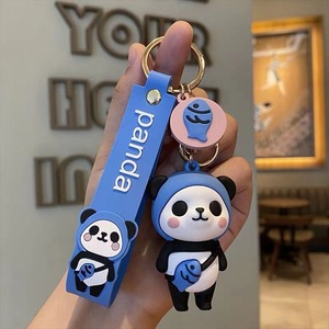 Porte-clés mignon en forme de panda de dessin animé avec motif floral, pendentif en forme de bambou, petit cadeau souvenir créatif culturel - Product Image 4