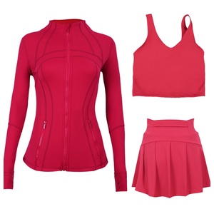 Ensemble 3 pièces unisexe : Veste respirante coupe-vent à col montant, Gilet à col en U, <span class=keywords><strong>Mini</strong></span>-<span class=keywords><strong>jupe</strong></span> – Tenue de yoga ajustée avec fermeture éclair dorée - Product Image 1