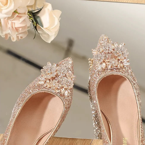 프렌치 힐 여름 여성 2026 신상 크리스탈 슬리퍼 웨딩 슈즈 신부 신발 메인 웨딩 드레스 슈즈 - Product Image 6