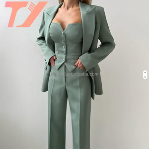 slim fit dress slacks Sage Green Women’s 3-Piece Pant Suit – Formal Dress Suits for Ladies 36 / 34 main image 1