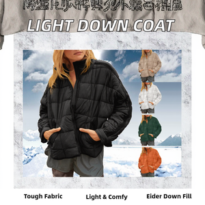 Manteau léger surdimensionné pour femmes à manches longues Zip Packable vestes bouffantes courtes col montant coupe-vent Patchwork Zip pour l'hiver - Product Image 2