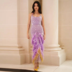 Sharon SS473 فساتين سهرة فاخرة من ريش دبي أرجواني حورية البحر حفلة زفاف نسائية عربية - Product Image 1