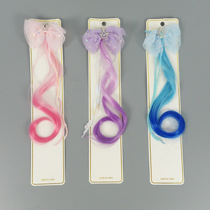 Cola de Caballo Ombre con Lazo de Tul, Lentejuelas, Cuentas y Cinta, Corona Elástica para el Cabello, Accesorios para el Cabello de Niñas para Disfraces de Princesa y Fiestas - Product Image 1