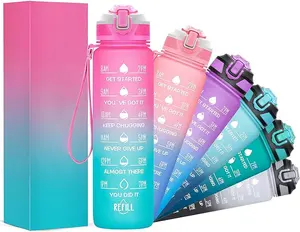 Çıkarılabilir saman ve zaman işaretleyici ile 32/24 oz su şişeleri, BPA ücretsiz Tritan malzeme ile motivasyon spor şişeleri
