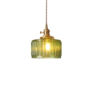 Lampe suspendue en verre côtelé rétro, style japonais nordique vintage, en laiton, pour îlot de cuisine, salle à manger, chevet - Product Image 3