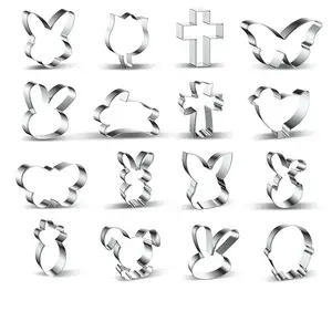 DIY Multiple Designs Bunny Shamrock Butterfly Chick Carrot Cross Egg Cookie Cutters for Easter Decoration Easter Cookie Cutter