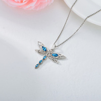 YFN Jewelry Collier pendentif libellule en cristal de forme ovale bleue en argent sterling 925