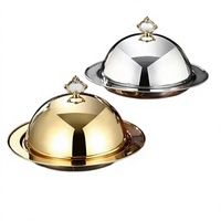 Plateau de service rond en acier inoxydable poli de luxe avec couvercle, plateau dôme pour buffet, pour utilisation en hôtel, restaurant, restauration