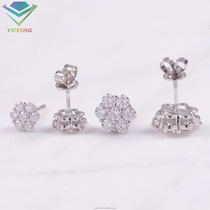 VVS moissanite GRA certificate Flower <b>stud</b> earrings 100% Pass diamond tester Hiphop Gold plated 925 <b>sterling</b> sliver earrings - Product Image 3