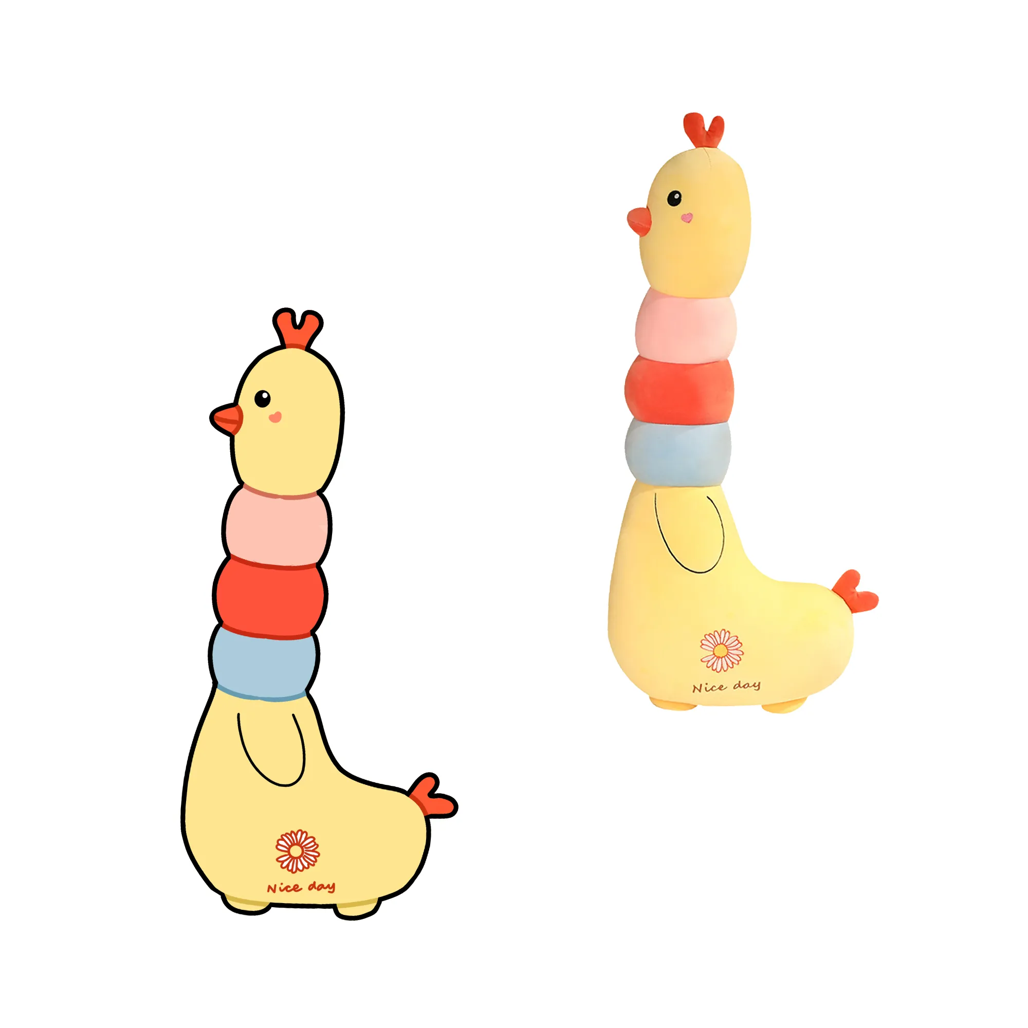 Juguetes de animales de peluche personalizados Alta calidad Bajo MOQ Amarillo Cuello largo Juguete de pollo Dibujos animados Fabricante chino único