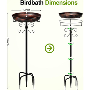 Baignoire pour oiseaux en métal de 35 pouces, style rétro, autoportante, avec mangeoire pour oiseaux, pour la décoration de jardin et de pelouse en extérieur - Product Image 2