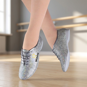 Chaussures de danse jazz plates à lacets en dentelle argentée scintillante pour femmes MBAANI 2026 – Baskets de ballet abordables - Product Image 4