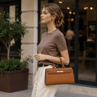 Sac à main de luxe en cuir PU de créateur avec fermoir doré et texture grainée, OEM ODM, vente en gros mondiale personnalisée, MOQ 20