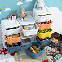IMODE Meuble de rangement portable en plastique pour enfants, style populaire, avec tiroirs et roulettes, pour jouets et dessins animés
