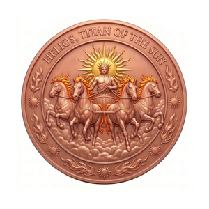 Pièce de défi Helios Titan Soleil en cuivre fin .999 de 1 oz, estampée par impression UV, symbole de protection Méduse, mythologie grecque, Chariot - Product Image 1