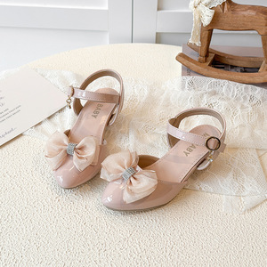Nuove Scarpe Eleganti con Tacco Basso per Bambine Primavera Estate Sandali alla Moda con Fiocco in Raso Scarpe in Pelle PU - Product Image 2