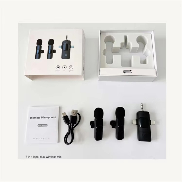 K15 Wireless Lavalier Microphone 3-in-1 Noise Cancelling Conference Microphone 2.4G Wireless Charging Case for Live Streaming