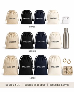 Sac à cordon en coton et toile de mousseline réutilisable, écologique, avec logo personnalisé imprimé, pour cadeaux, chaussures et protection anti-poussière - Product Image 1