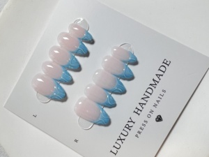 Venta al por mayor 10 piezas <span class=keywords><strong>azul</strong></span> francés <span class=keywords><strong>pintado</strong></span> a mano Gel prensa <span class=keywords><strong>uñas</strong></span> hermoso lujo diseño personalizado Artificial prensa en las <span class=keywords><strong>uñas</strong></span> - Product Image 3