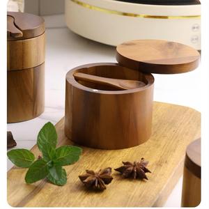 Boîte à <span class=keywords><strong>sel</strong></span> en bois d'acacia très vendue, pot à épices avec couvercle magnétique rotatif pour cuisine - Product Image 5