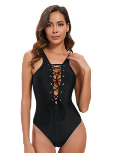 Traje de baño de talla grande ecológico para mujer europea americana, elegante patrón sólido estampado recortado en la espalda, diseño Sexy - Product Image 3