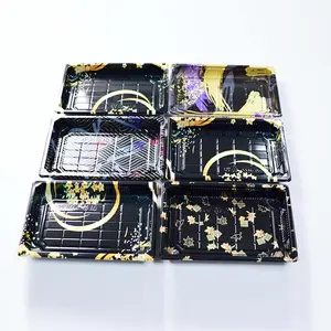 No.5 desechables de plástico negro de calidad alimentaria Sushi caja contenedor bandeja