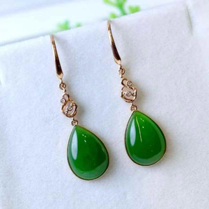 SGARIT Luxury 18K Gold <b>Drop</b> <b>Earrings</b> with Oval Cut Natural Hetian Nephrite Jade Translucent Stone NGTC Certified Size 10x13mm - Product Image 2