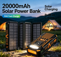 Batterie solaire pliable Li-Polymère 20000mAh 22.5W avec chargeur sans fil et charge rapide 2-en-1, entrée Type-C, étanche et lumière LED