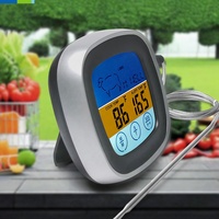 Thermomètre numérique de cuisine et de barbecue à écran tactile en plastique avec fonction de rétroéclairage, alarme, alimenté par piles, pour utilisation au barbecue