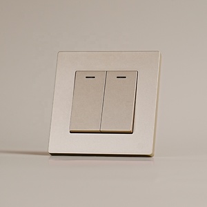 新到货2组1路2路欧盟标准方形灯开关墙壁开关，带金拉丝铝面板发光二极管指示灯 - Product Image 1