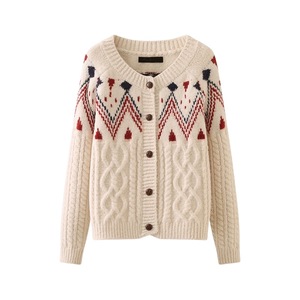 Wholesale Custom Women Knit Sweater Raglan Sleeve Crew Neck <strong>Ladies</strong> Sweater <strong>Christmas</strong> Style Jacquard Cable Women Knit <strong>Cardigan</strong> - Product Image 2