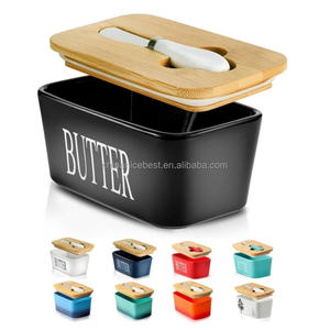 बांस के ढक्कन के साथ सिरेमिक मक्खन डिश चाकू मक्खन कीपर कंटेनर धारक एयरटाइट काउंटरटॉप रसोई सजावट के लिए कवर किया गया - Product Image 1