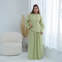 Conjunto de algodón para musulmanas, de color liso, talla grande, manga larga, informal, camisa de algodón con falda, conjunto de dos piezas para mujer, ¡Gran Venta!
