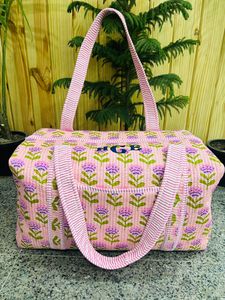 Bolsa de Viaje de Fin de Semana de Algodón a Precio Mayorista, Bolsa de Lona Acolchada Hecha a Mano, Estampado de Bloques, Bolsa de Mano, Bolsas - Product Image 4