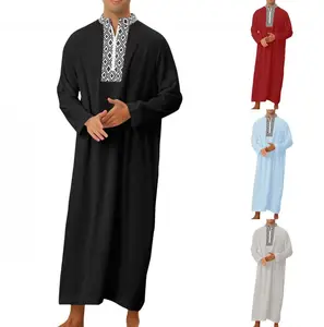 2023 Hochwertige arabische Marokko Thobe Männer Muslim Thawb Caftan gestreifte Kurzarm bestickte Männer Daffah Thobe